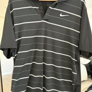Nike Men's Charcoal and White Striped Polo
